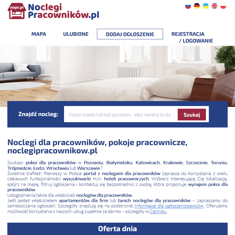 Wynajem pokoi dla pracowników